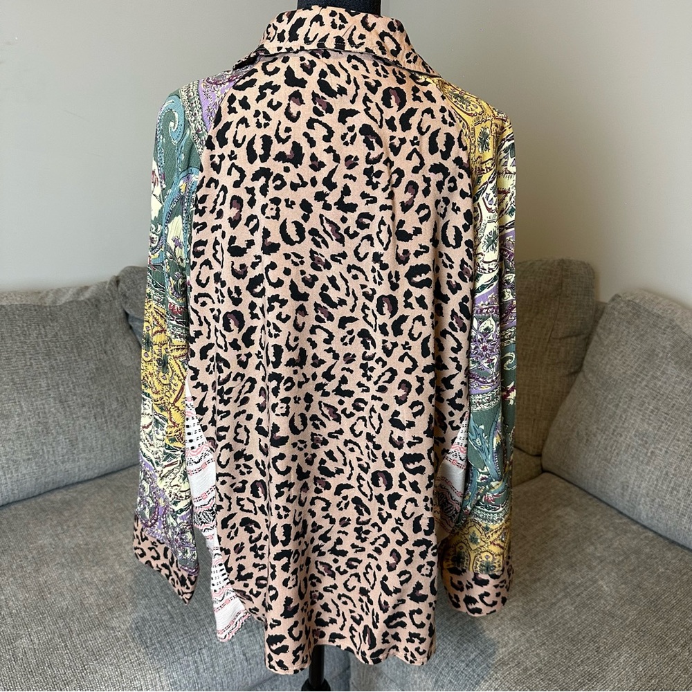 GIGIO PRINTED MIXED‎ LOOSE BUTTON DOWN TOP ANIMAL PRINT PATCHWORK SMALL.A75 - Picture 5 of 12